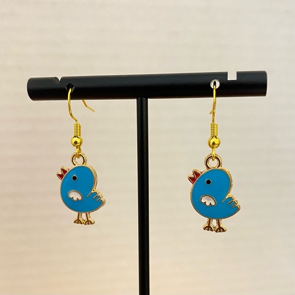 Jewelry - Blue Chick Earrings Gold Tone